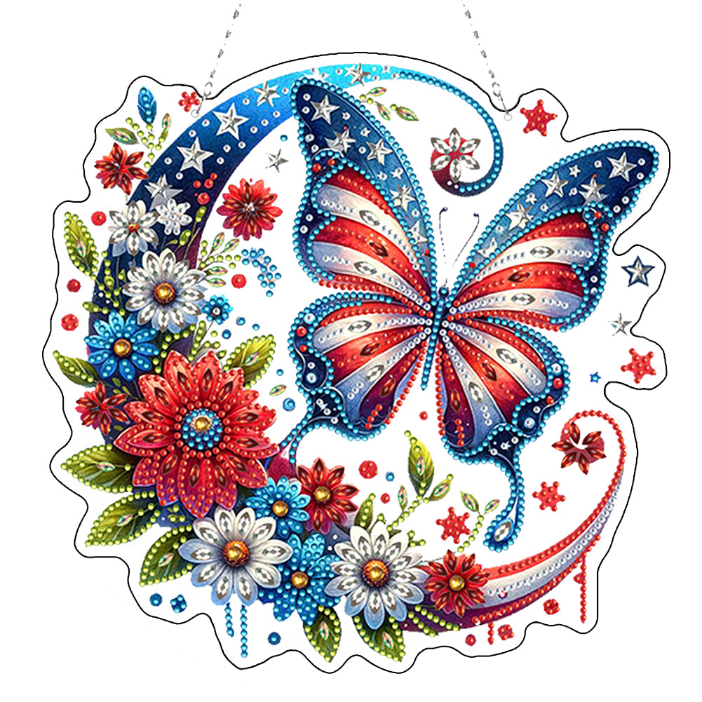 Acrylic 2D Flat DIY US Flag Butterfly Hanging Diamond Art Kits Wall Door Decor