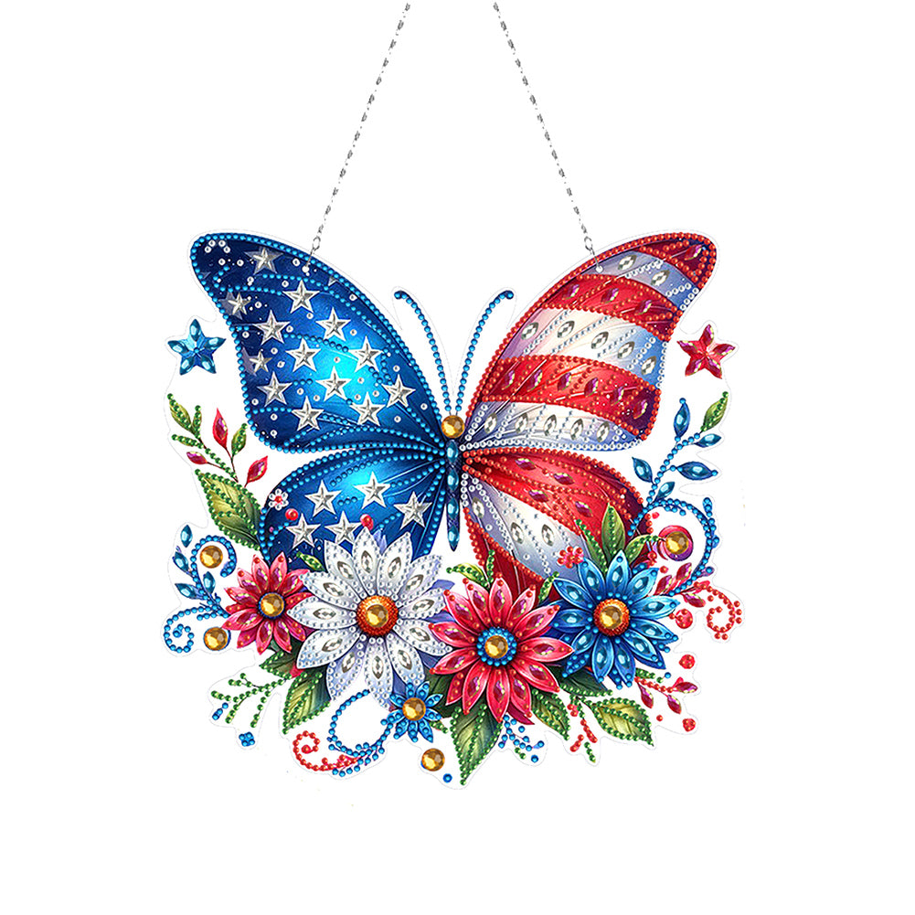 Acrylic 2D Flat DIY US Flag Butterfly Hanging Diamond Art Kits Wall Door Decor