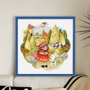 Spring Brand - Flower Picking In The Woods - 39*39*CM 14CT 2 Stamped Cross Stitch Egyptian cotton