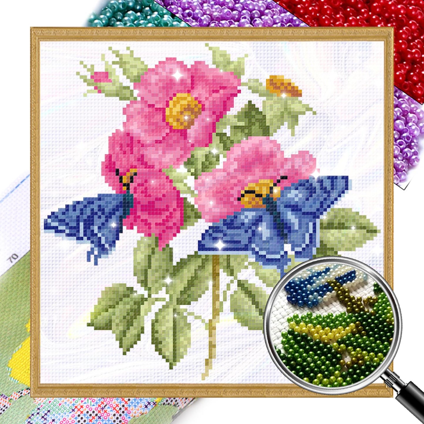 Fluttering Butterflies & Dancing Blossoms - Partial  9CT Stamped Cross Stitch - Bead Embroidery 27x27CM/10.63x10.63in