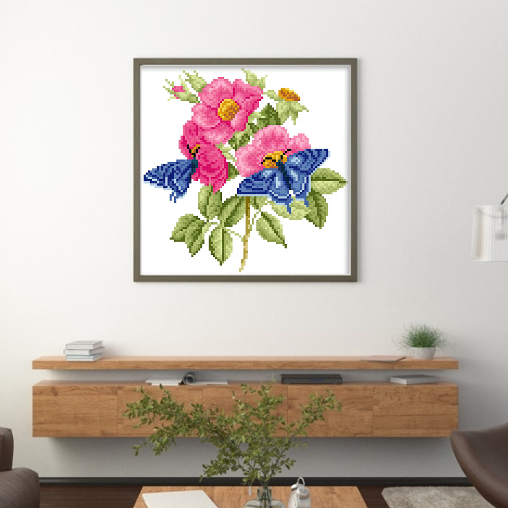 Fluttering Butterflies & Dancing Blossoms - Partial  9CT Stamped Cross Stitch - Bead Embroidery 27x27CM/10.63x10.63in