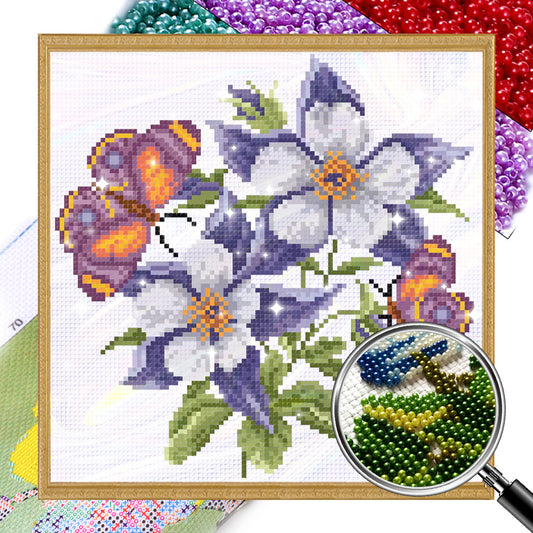 Fluttering Butterflies & Dancing Blossoms - Partial  9CT Stamped Cross Stitch - Bead Embroidery 27x27CM/10.63x10.63in