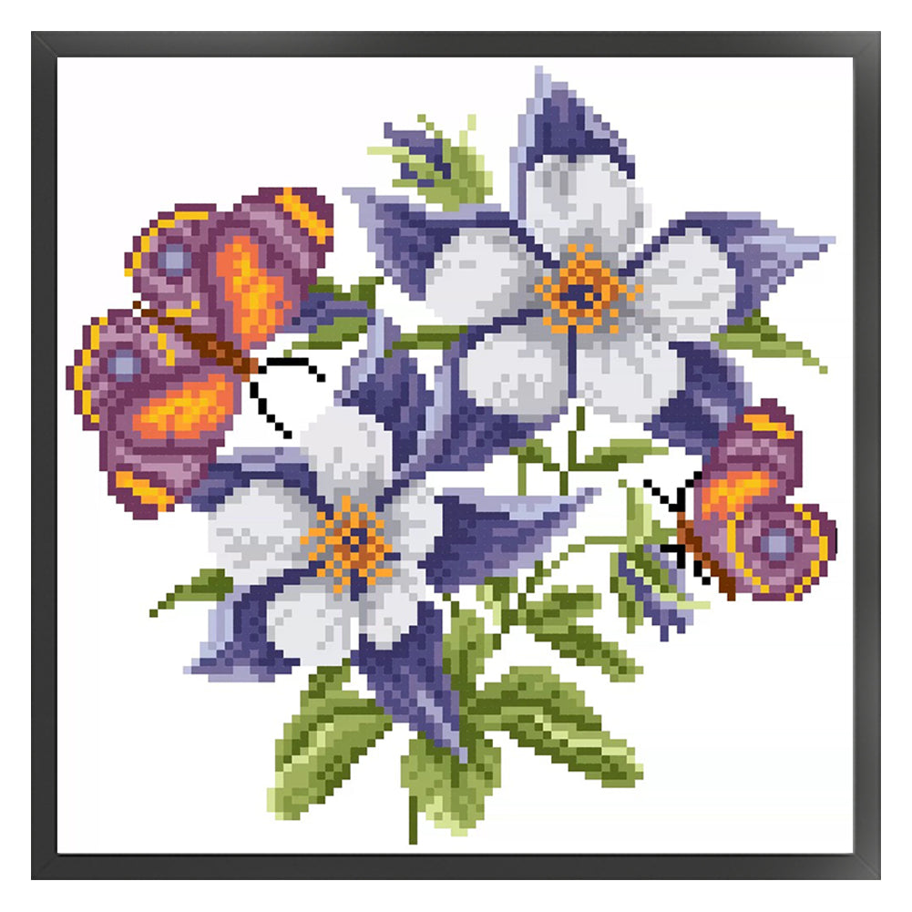 Fluttering Butterflies & Dancing Blossoms - Partial  9CT Stamped Cross Stitch - Bead Embroidery 27x27CM/10.63x10.63in