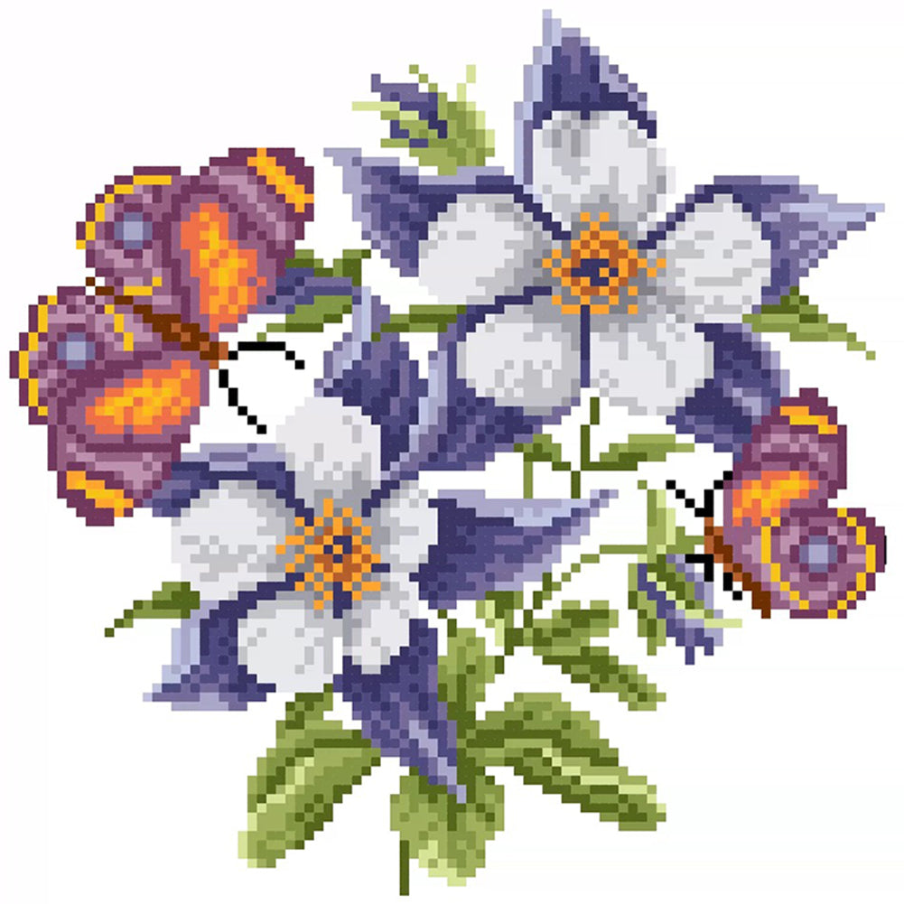 Fluttering Butterflies & Dancing Blossoms - Partial  9CT Stamped Cross Stitch - Bead Embroidery 27x27CM/10.63x10.63in