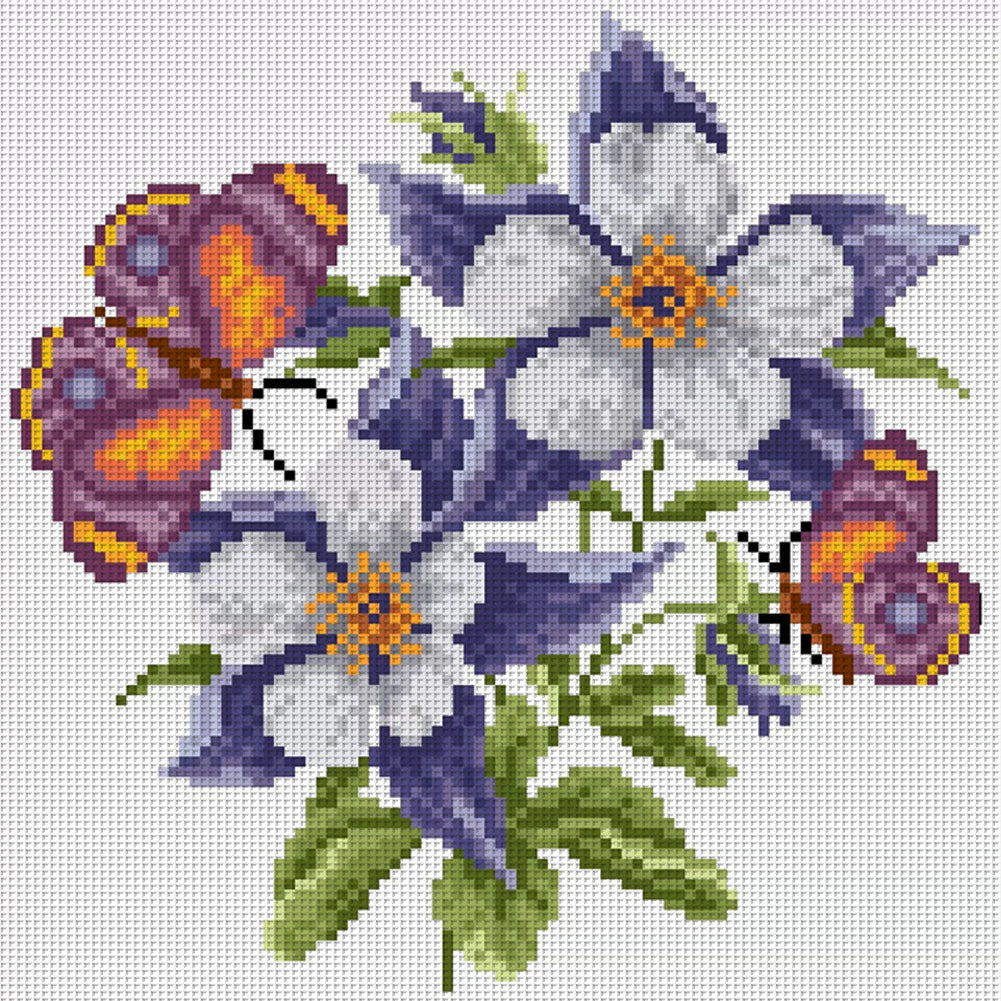 Fluttering Butterflies & Dancing Blossoms - Partial  9CT Stamped Cross Stitch - Bead Embroidery 27x27CM/10.63x10.63in