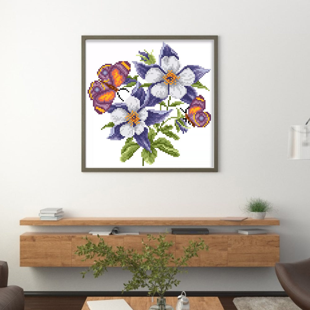 Fluttering Butterflies & Dancing Blossoms - Partial  9CT Stamped Cross Stitch - Bead Embroidery 27x27CM/10.63x10.63in