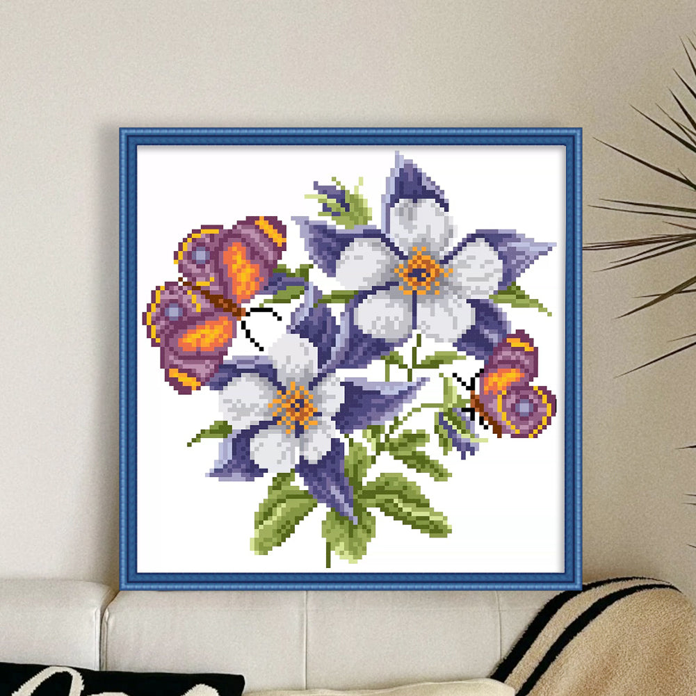Fluttering Butterflies & Dancing Blossoms - Partial  9CT Stamped Cross Stitch - Bead Embroidery 27x27CM/10.63x10.63in