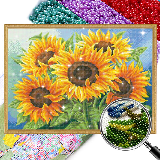 Sunflower - Full 11CT Stamped Cross Stitch - Bead Embroidery 65x50CM/25.59x19.69in
