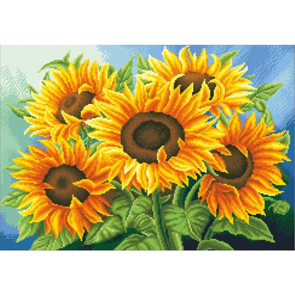 Sunflower - Full 11CT Stamped Cross Stitch - Bead Embroidery 65x50CM/25.59x19.69in