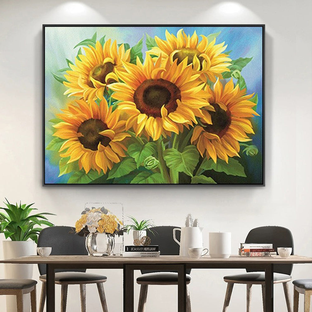 Sunflower - Full 11CT Stamped Cross Stitch - Bead Embroidery 65x50CM/25.59x19.69in
