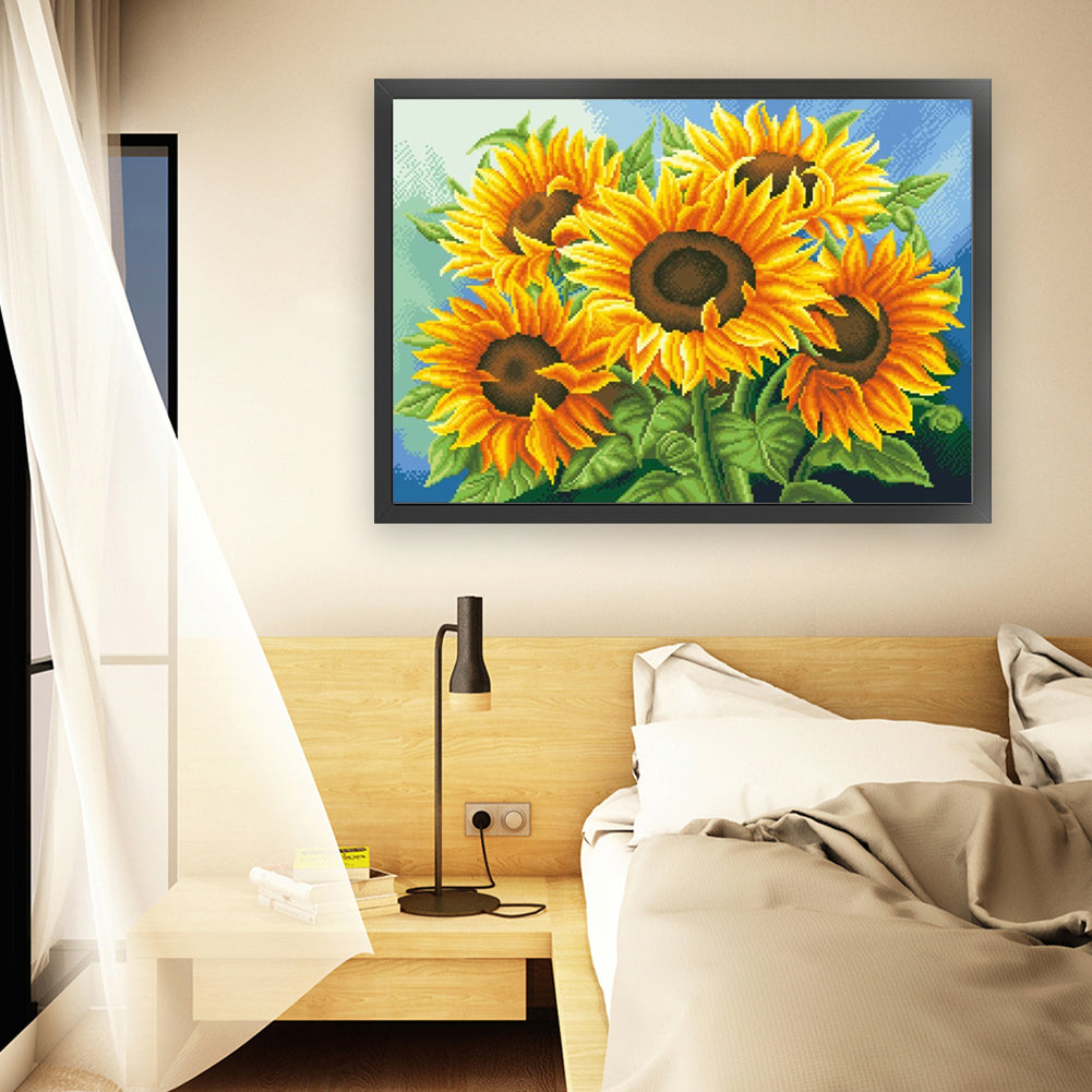 Sunflower - Full 11CT Stamped Cross Stitch - Bead Embroidery 65x50CM/25.59x19.69in