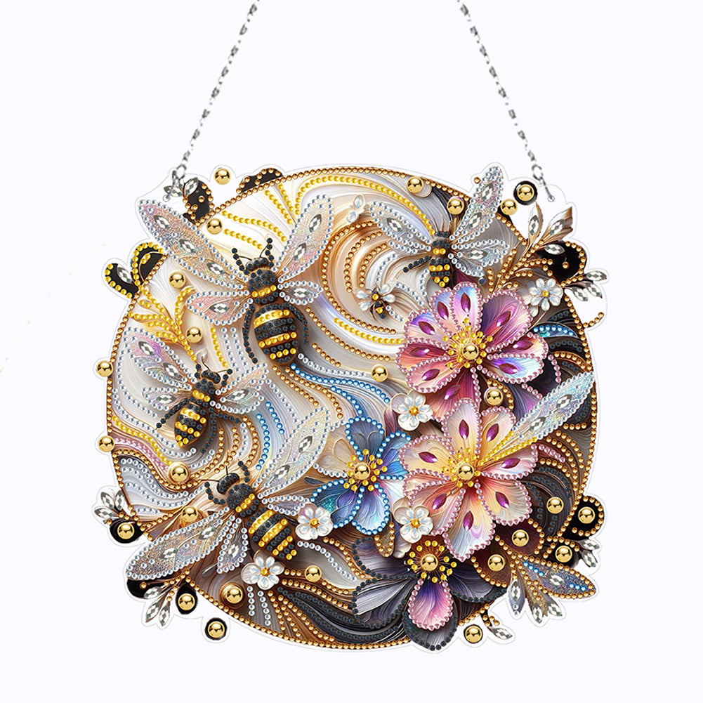 2D Flat DIY Bee Diamond Art Pendant Window Hanging Art for Home Decor