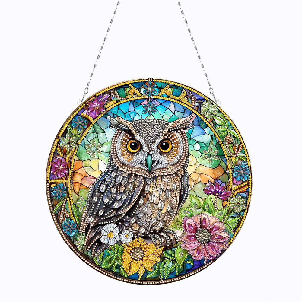 2D Flat DIY Owl Diamond Art Pendant Window Hanging Art for Home Decor