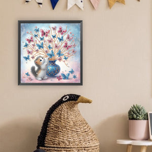 Cat With Butterfly 40*40CM(Canvas) Partial Special Shaped Drill Diamond Painting