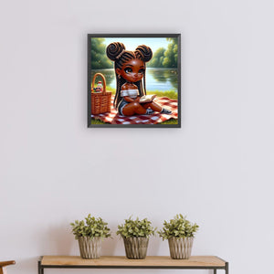 Girl With Pigtails Reading 30*30CM(Canvas) Full Round Drill Diamond Painting