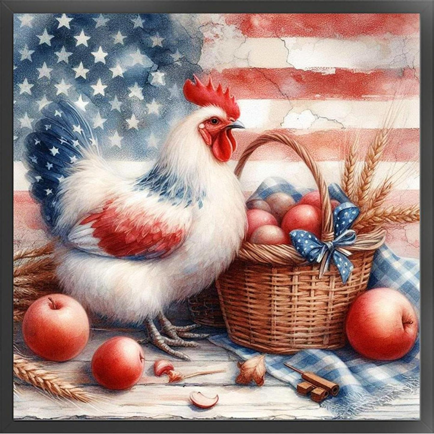 American Flag And Hen - Full 11CT Stamped Cross Stitch 40x40CM - Yishu