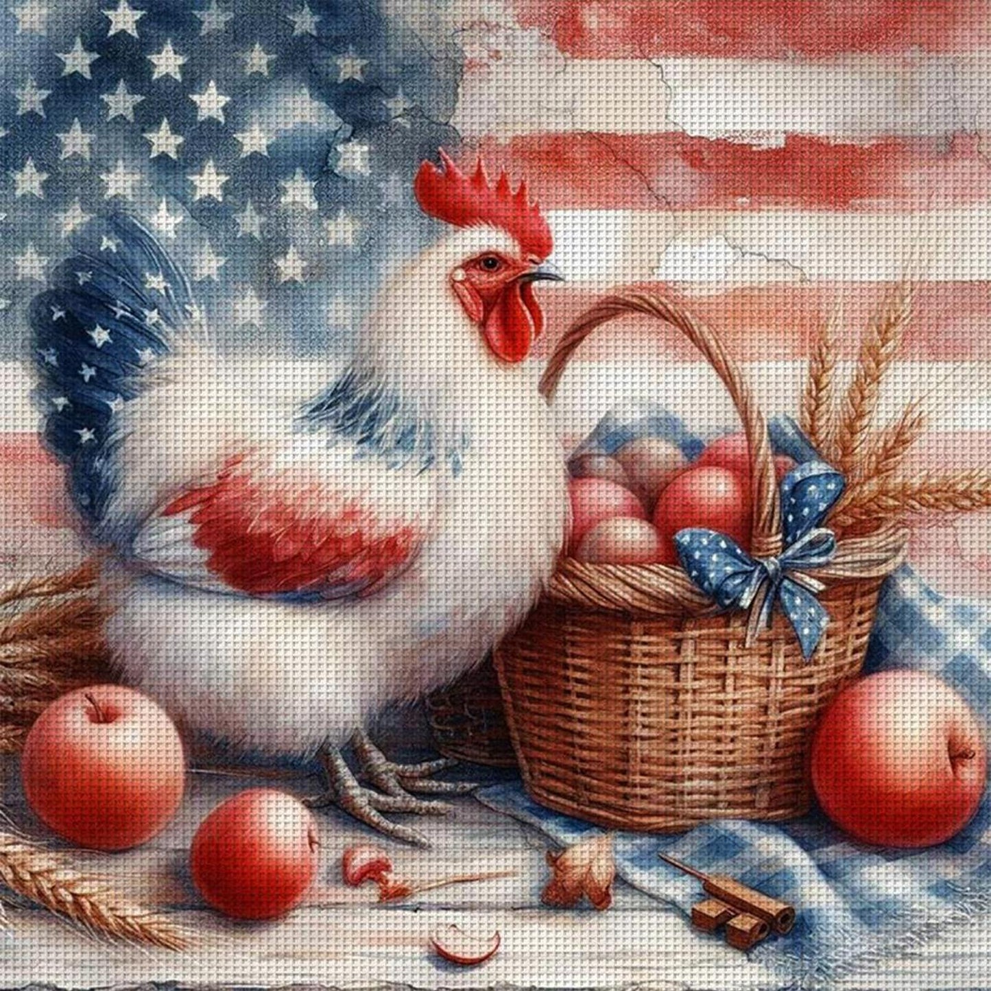 American Flag And Hen - Full 11CT Stamped Cross Stitch 40x40CM - Yishu