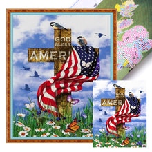 Load image into Gallery viewer, Yishu - American Flag And Cross With Flowers And Birds - 40*50CM 11CT 3 Stamped Cross Stitch
