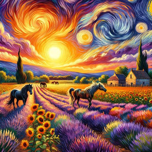 Sunset Pastoral With Horse 40*40CM(Canvas) Full Round Drill Diamond Painting