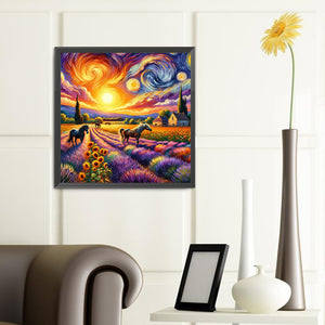 Sunset Pastoral With Horse 40*40CM(Canvas) Full Round Drill Diamond Painting