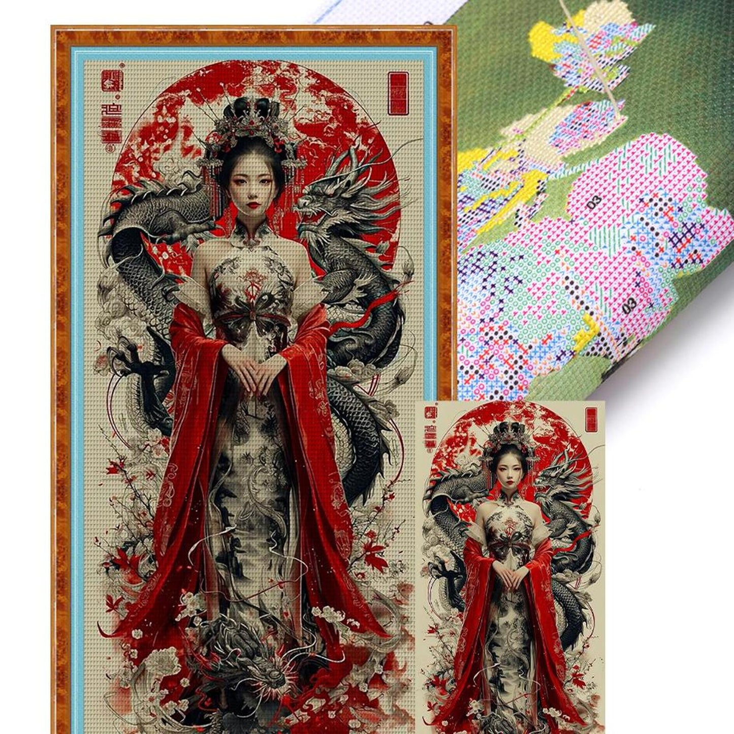 Beauty And Dragon - Full 11CT Stamped Cross Stitch 50x100CM - Yishu