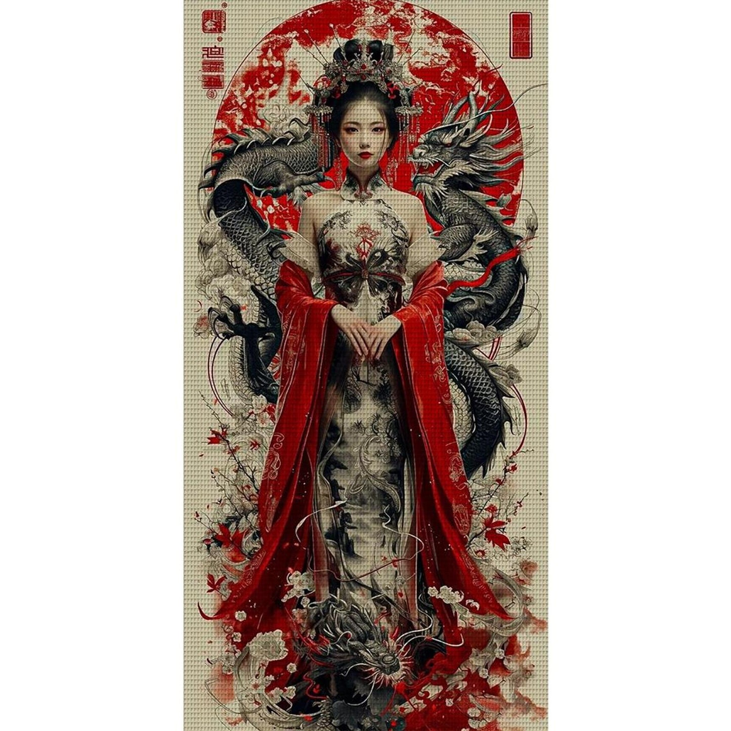 Beauty And Dragon - Full 11CT Stamped Cross Stitch 50x100CM - Yishu