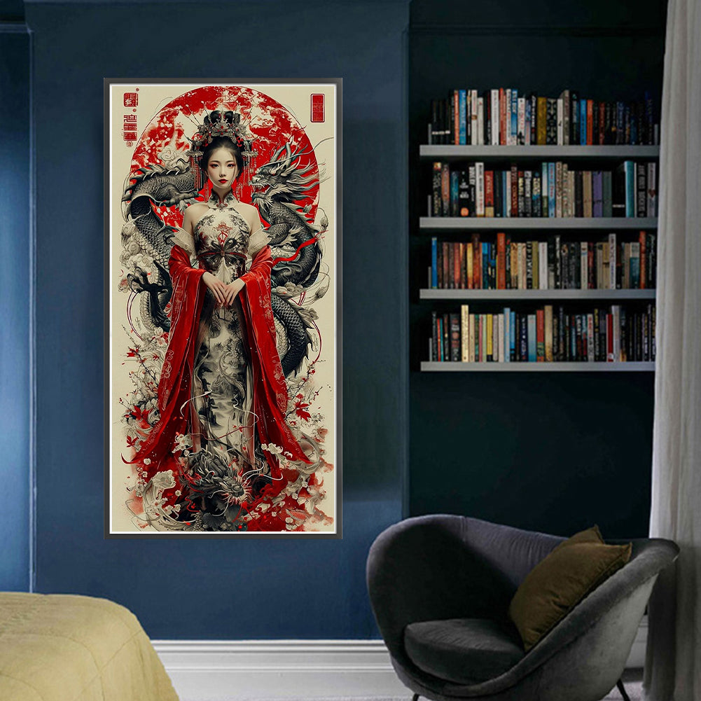 Beauty And Dragon - Full 11CT Stamped Cross Stitch 50x100CM - Yishu