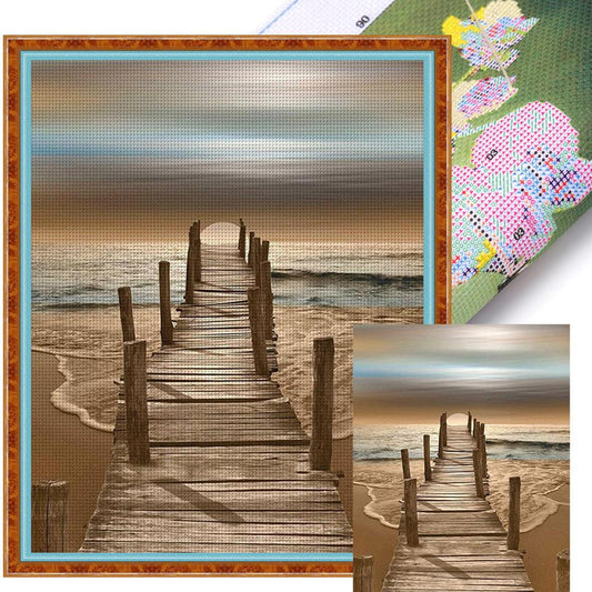 Beach - Full 18CT Stamped Cross Stitch 36x46CM - Huacan