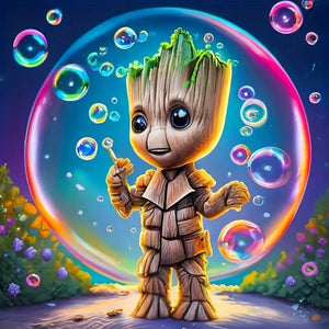 Bubble-Blowing Wooden Figure 50*50CM(Canvas) Full Round Drill Diamond Painting