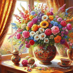 Flowers In Vase 50*50CM(Canvas) Full Round Drill Diamond Painting
