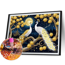 Load image into Gallery viewer, Golden-Feathered White Peacock Under The Moon 40*30CM(Canvas) Partial Special Shaped Drill Diamond Painting
