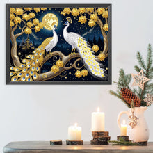 Load image into Gallery viewer, Golden-Feathered White Peacock Under The Moon 40*30CM(Canvas) Partial Special Shaped Drill Diamond Painting

