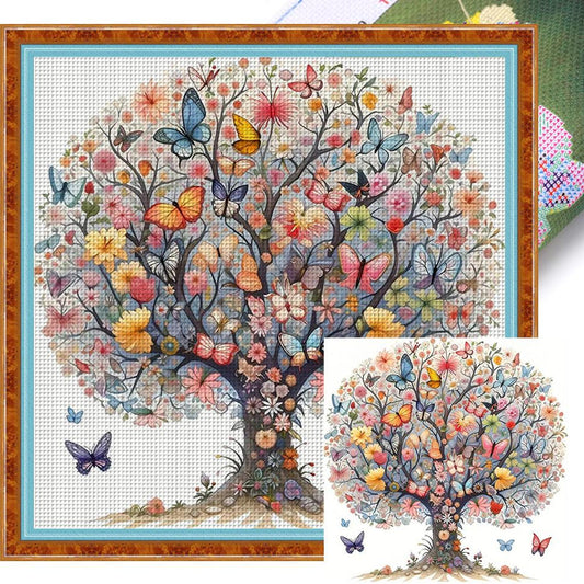 Butterfly Tree - Partial 11CT Stamped Cross Stitch 40x40CM - Yishu