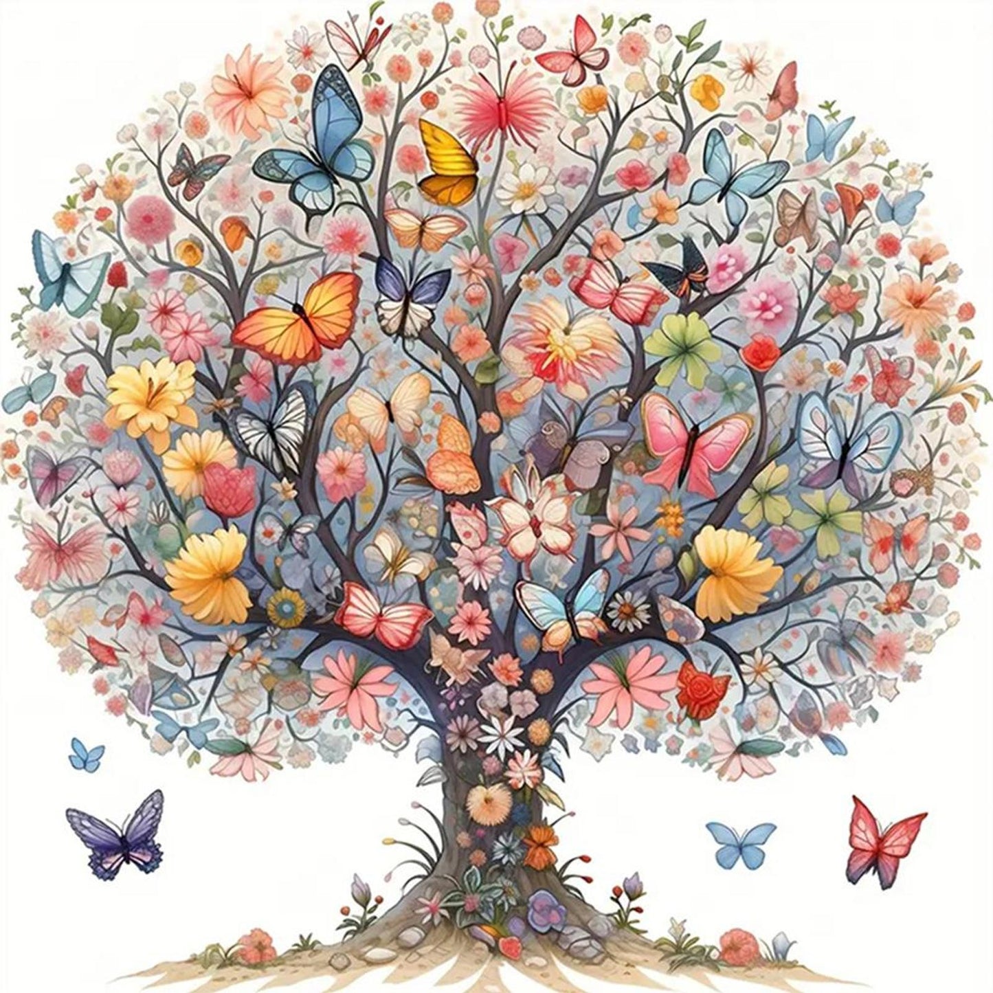 Butterfly Tree - Partial 11CT Stamped Cross Stitch 40x40CM - Yishu
