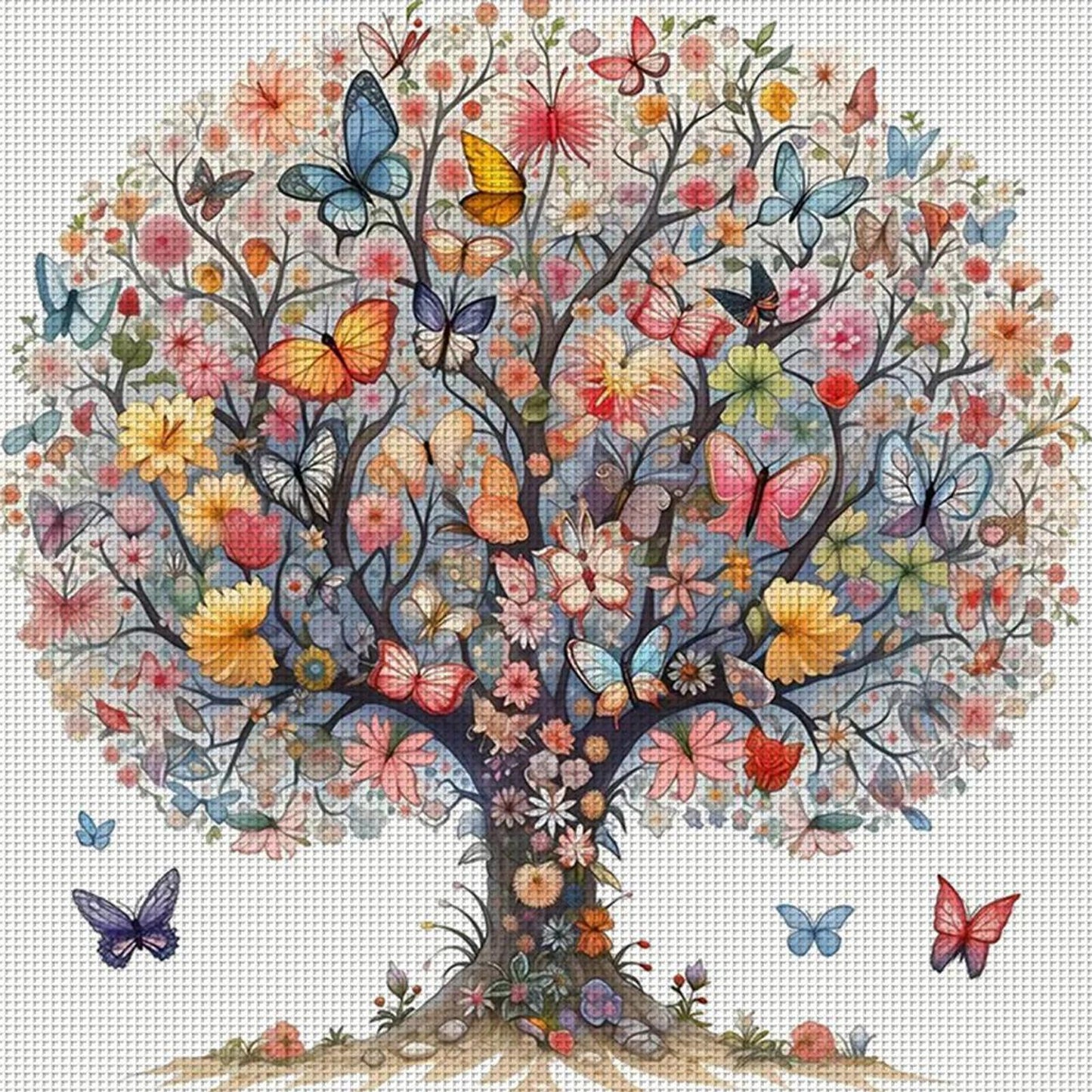 Butterfly Tree - Partial 11CT Stamped Cross Stitch 40x40CM - Yishu
