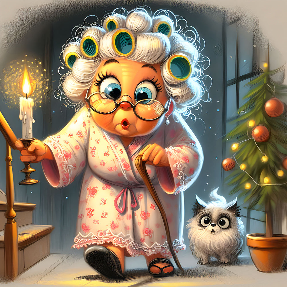 Crazy Old Lady 40*40CM(Canvas) Full Round Drill Diamond Painting