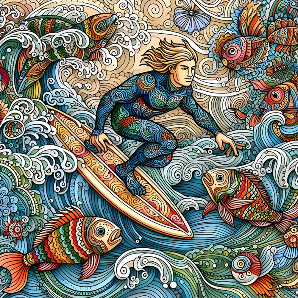 Colorful Surfing Guy 50*50CM(Canvas) Full Round Drill Diamond Painting