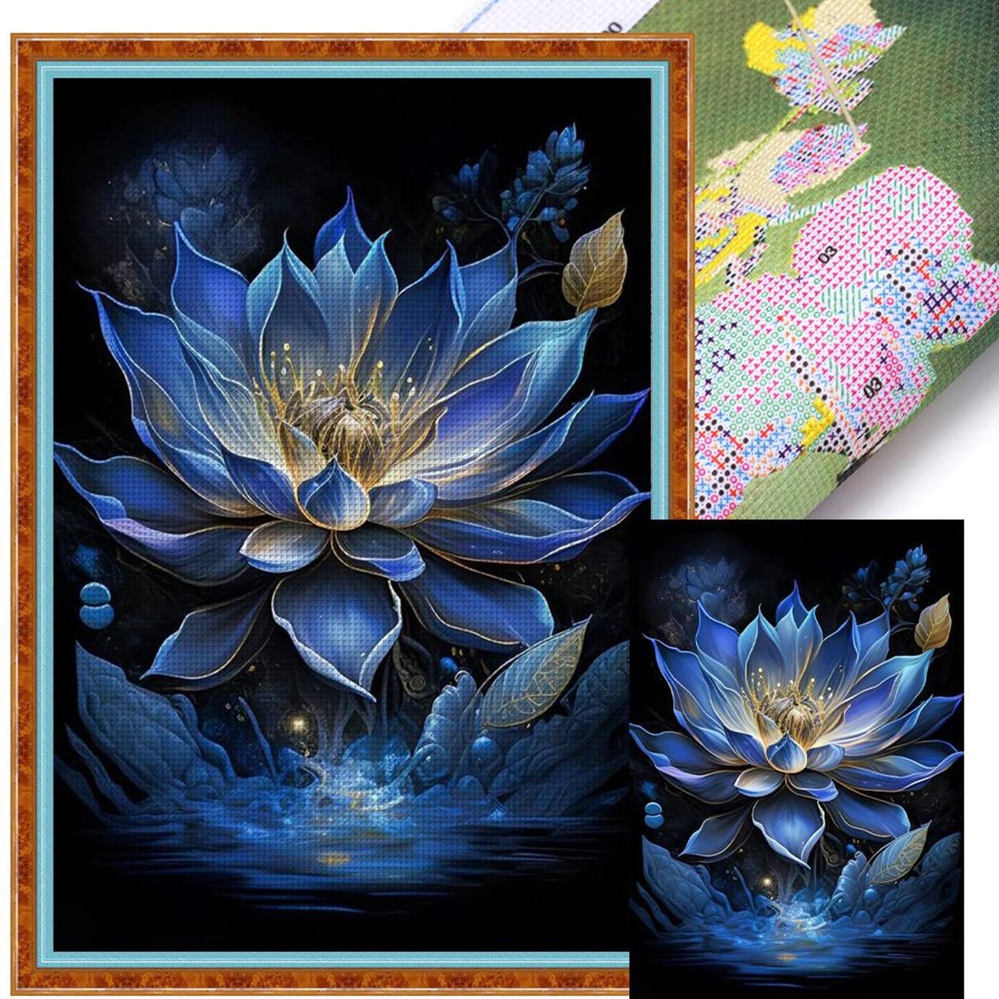 Blue Lotus - Full 11CT Stamped Cross Stitch 40x60CM - Yishu