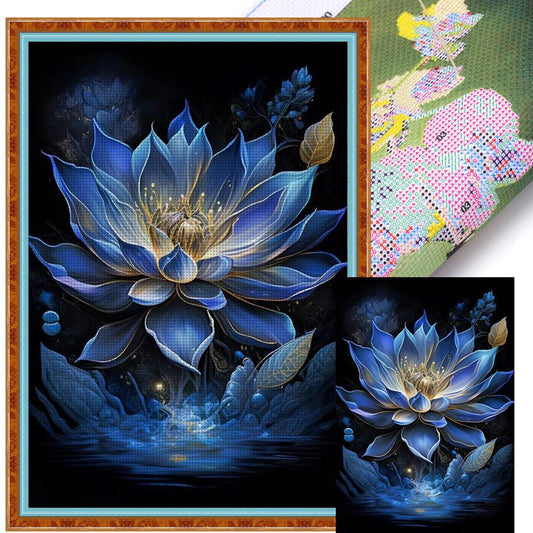 Blue Lotus - Full 11CT Stamped Cross Stitch 40x60CM - Yishu