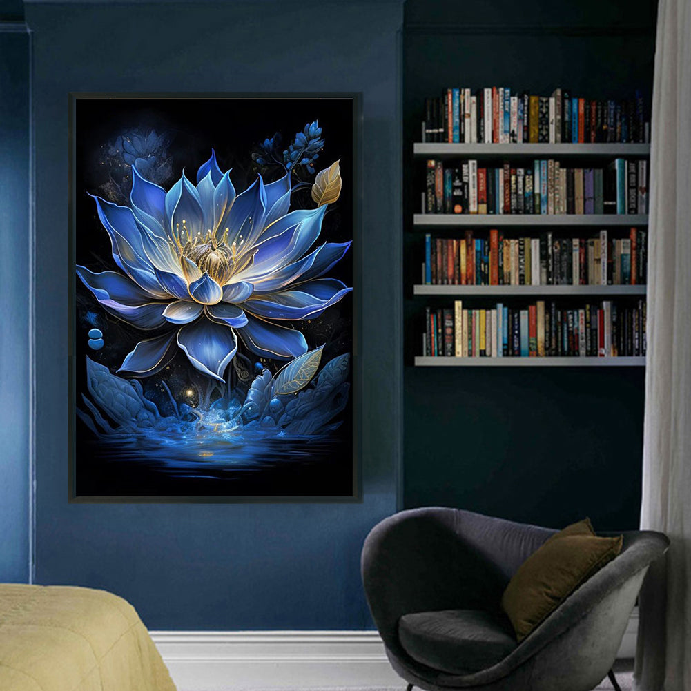 Blue Lotus - Full 11CT Stamped Cross Stitch 40x60CM - Yishu
