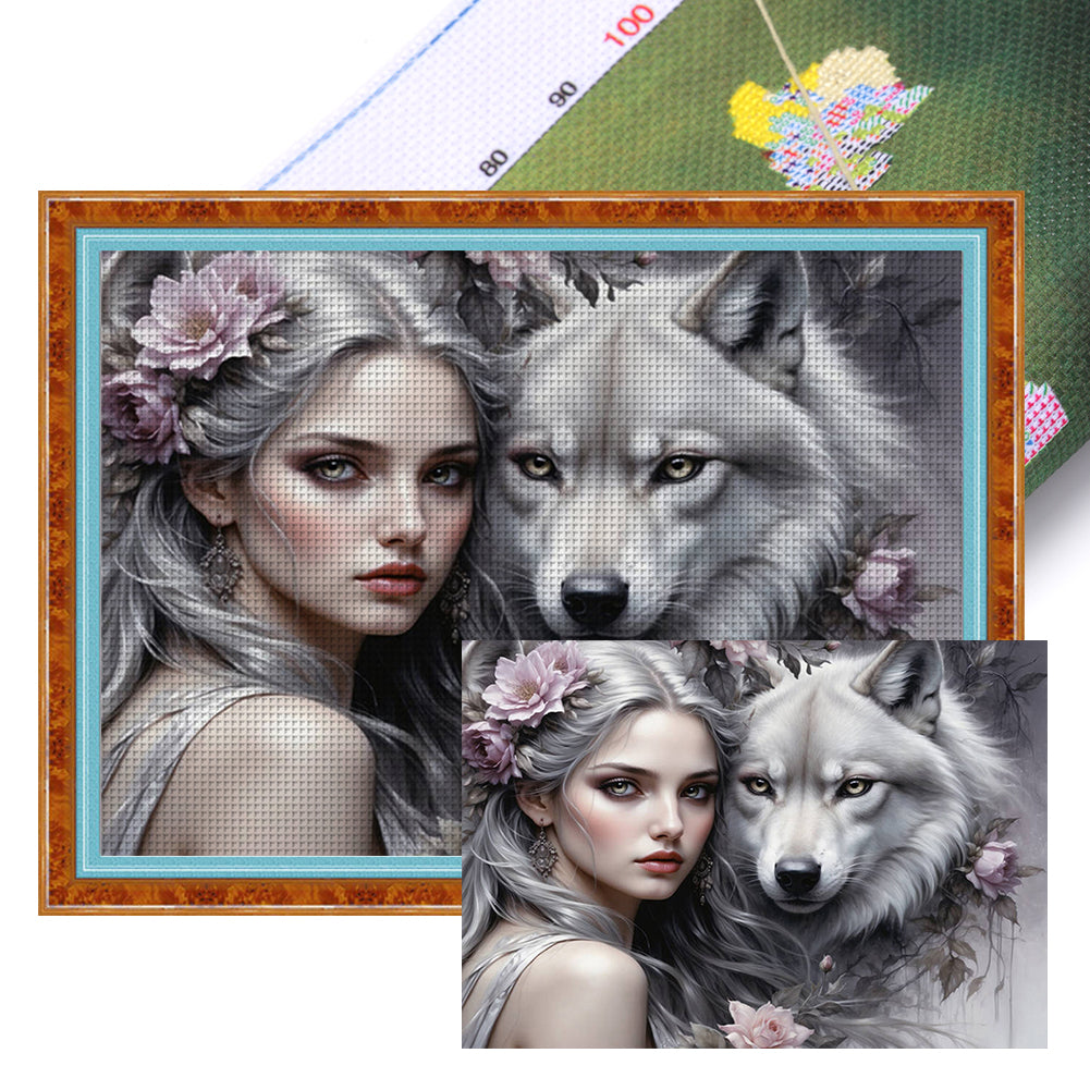 Huancan - Beauty And The Wolf - 60*45CM 11CT 3 Stamped Cross Stitch