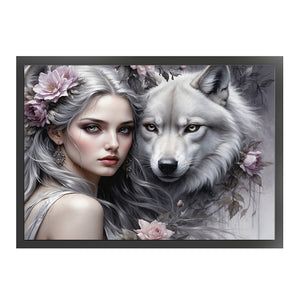 Huancan - Beauty And The Wolf - 60*45CM 11CT 3 Stamped Cross Stitch