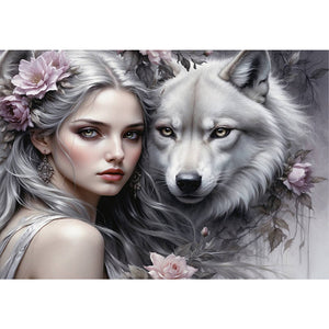 Huancan - Beauty And The Wolf - 60*45CM 11CT 3 Stamped Cross Stitch