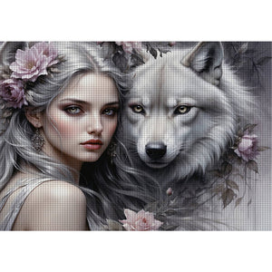 Huancan - Beauty And The Wolf - 60*45CM 11CT 3 Stamped Cross Stitch
