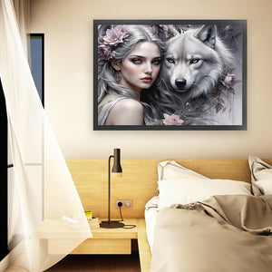 Huancan - Beauty And The Wolf - 60*45CM 11CT 3 Stamped Cross Stitch