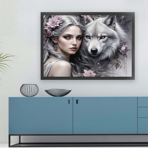 Huancan - Beauty And The Wolf - 60*45CM 11CT 3 Stamped Cross Stitch