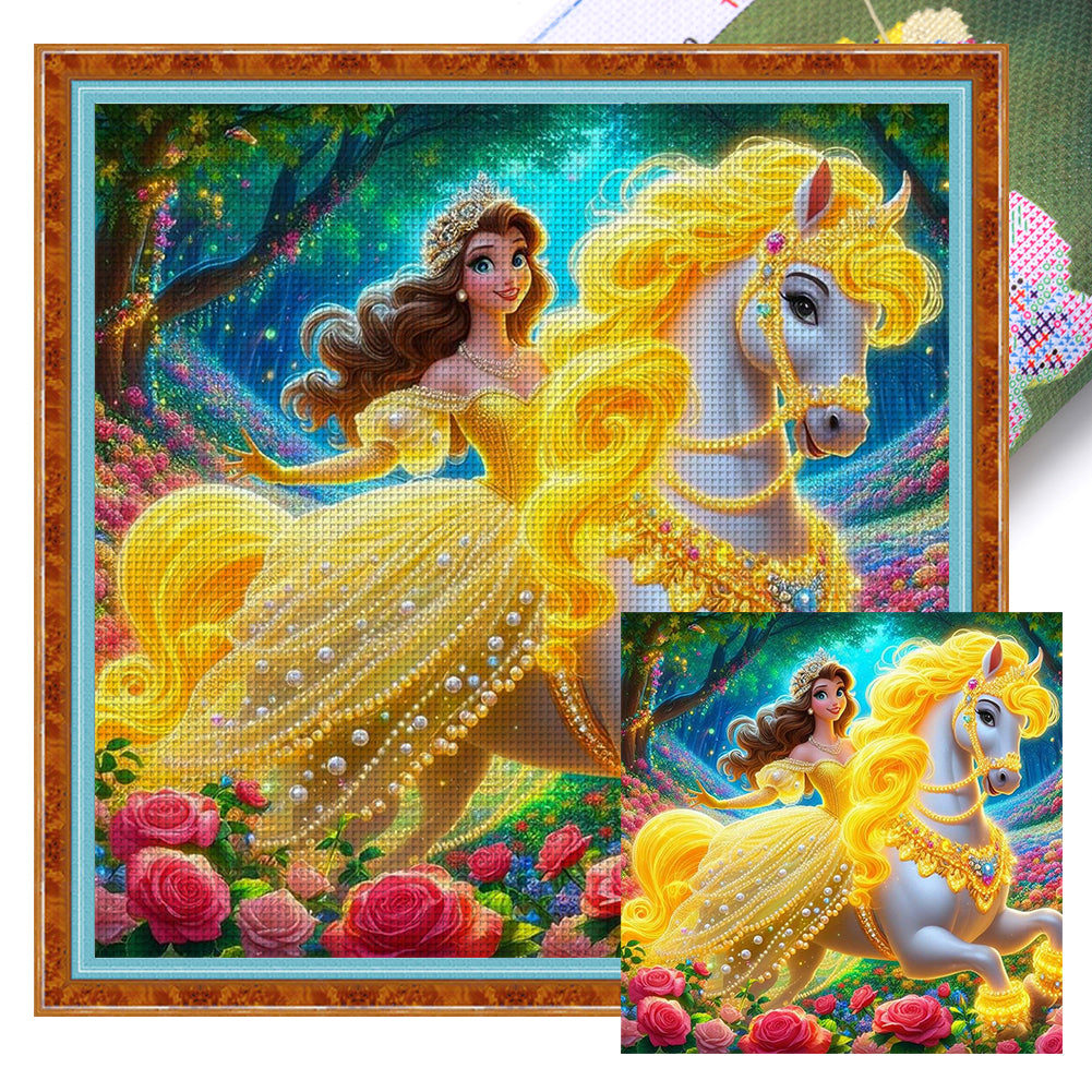Yishu - Princess On Horseback - 40*40CM 11CT 3 Stamped Cross Stitch