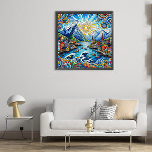 Abstract Colorful House 50*50CM(Canvas) Full Round Drill Diamond Painting