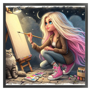 Yishu - Drawing Girl - 50*50CM 11CT 3 Stamped Cross Stitch