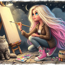 Load image into Gallery viewer, Yishu - Drawing Girl - 50*50CM 11CT 3 Stamped Cross Stitch
